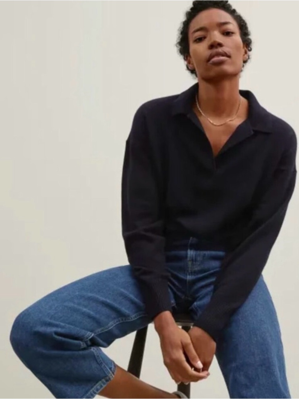 Everlane Women’s Casual Black Collared Cashmere Polo Sweater Sz(XS)
